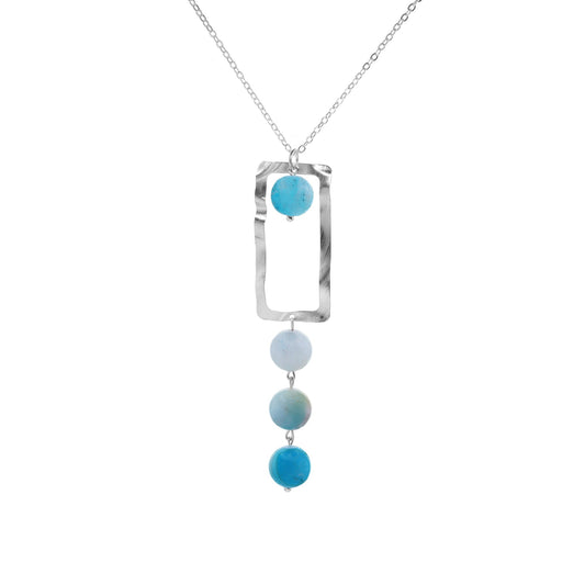 Collar Enchapado en Plata Placa Rectangular con Piedras Ágata Celestes