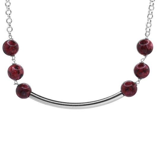 Collar Enchapado en Plata Varita Lisa con Piedra Jaspe