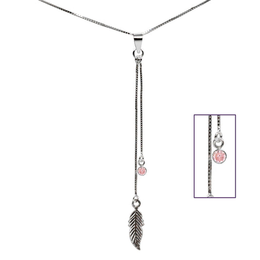 Collar Pluma Colgante Circón Rosa