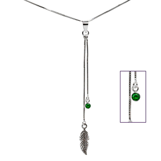 Collar Pluma Colgante Circón Verde