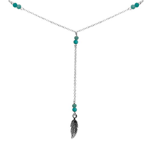 Collar Pluma con Piedra Aquamarina