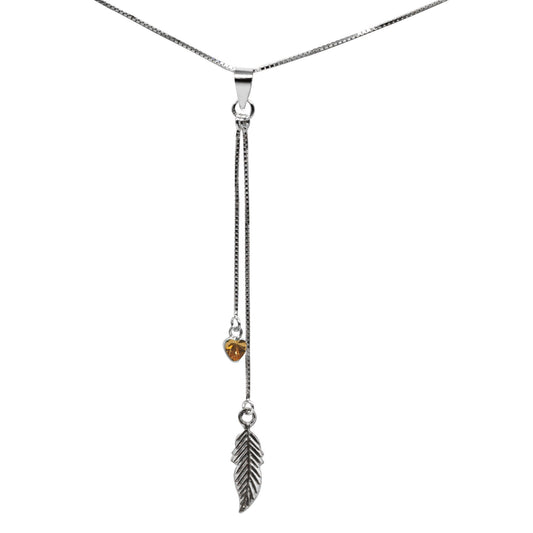 Collar Pluma y Corazón Circón Champagne