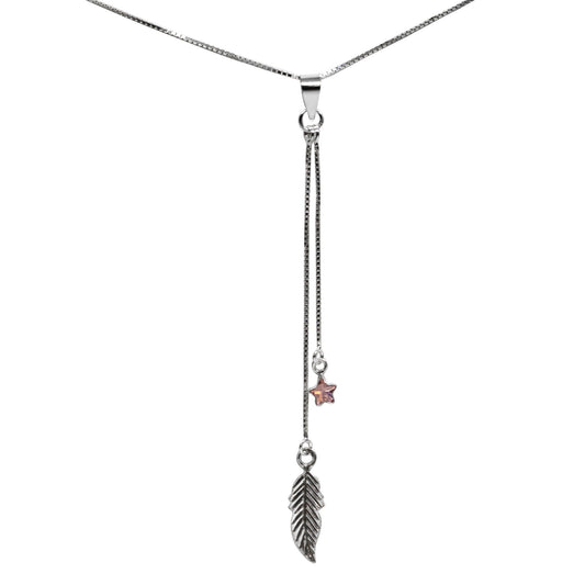 Collar Pluma y Estrella Circón Rosa