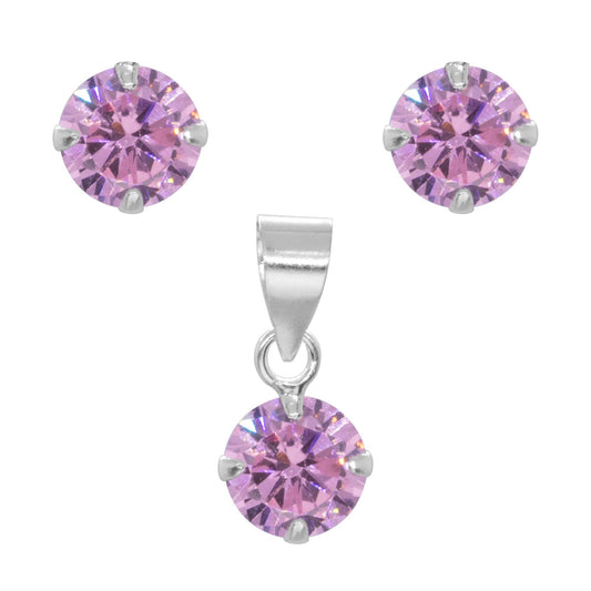Conjunto Circón Rosa 6 mm