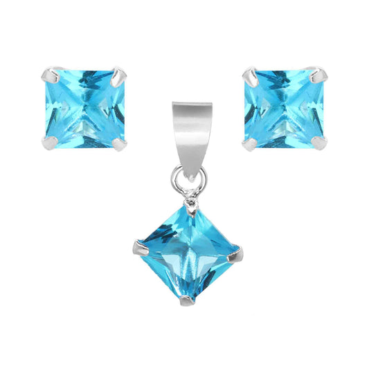 Conjunto de Plata Circón Cuadrado Celeste 6 x 6 mm