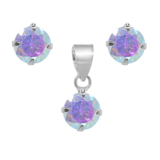 Conjunto de Plata Circón Tornasol 6 mm