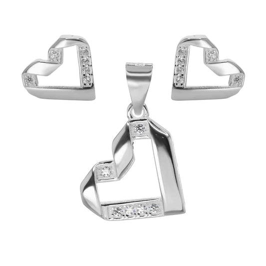 Conjunto de Plata Corazón Enrollado con Aplicación de Circones