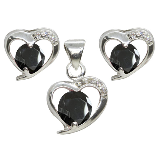 Conjunto de Plata Corazones Circón Negro