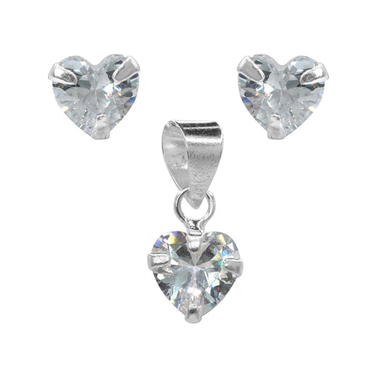 Conjunto de Plata Delicados Corazones de Circón