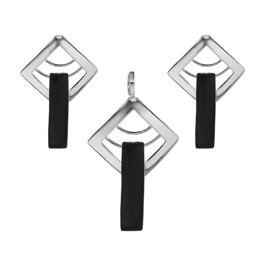 Conjunto de Plata - Diamante con Placa en Ónix