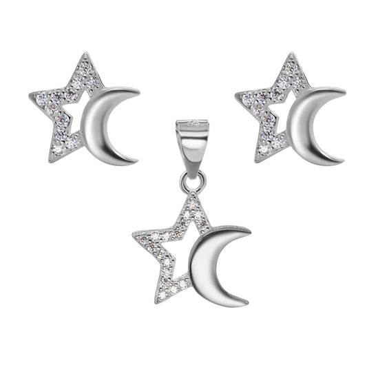Conjunto de Plata - Estrellas con Circones y Luna Lisa