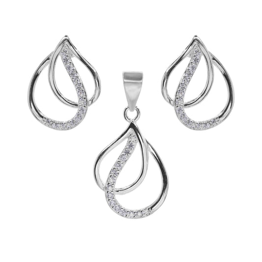 Conjunto de Plata - Figura Gota con Circones en Bordes