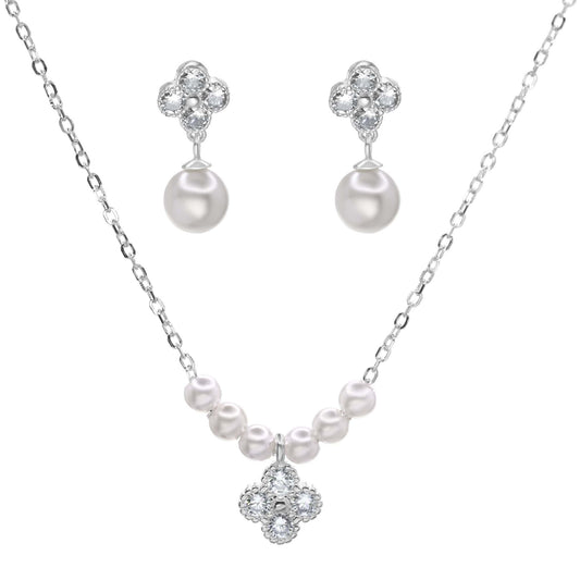 Conjunto de Plata - Flor de Circones con Perlas Imitación