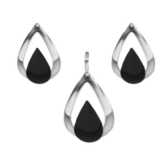 Conjunto de Plata - Gota Lapidada con Ónix