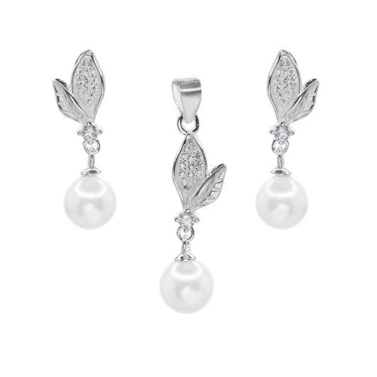Conjunto de Plata - Hojas de Circones y Perla