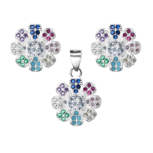 Conjunto de Plata - Margaritas de Circones de Colores