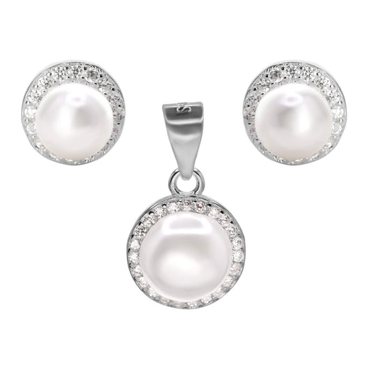 Conjunto de Plata - Perlas de Imitación con Circones