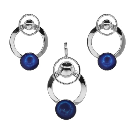 Conjunto de Plata - Argolla con Aplicación Azul