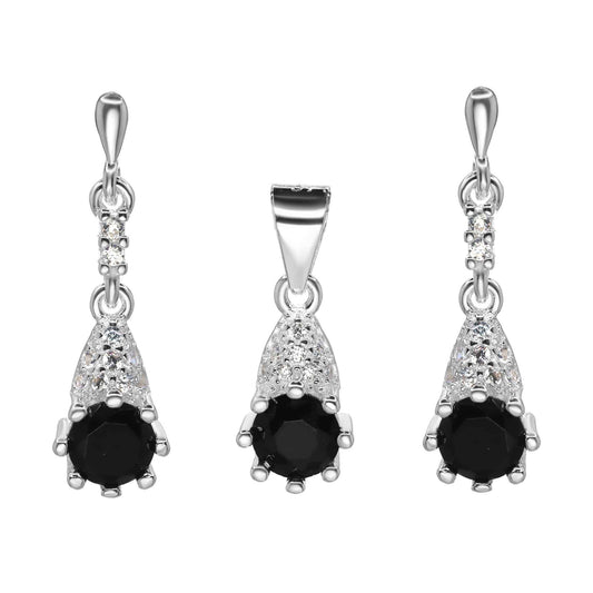 Conjunto de Plata - Colgante con Circón Ónix y Circones