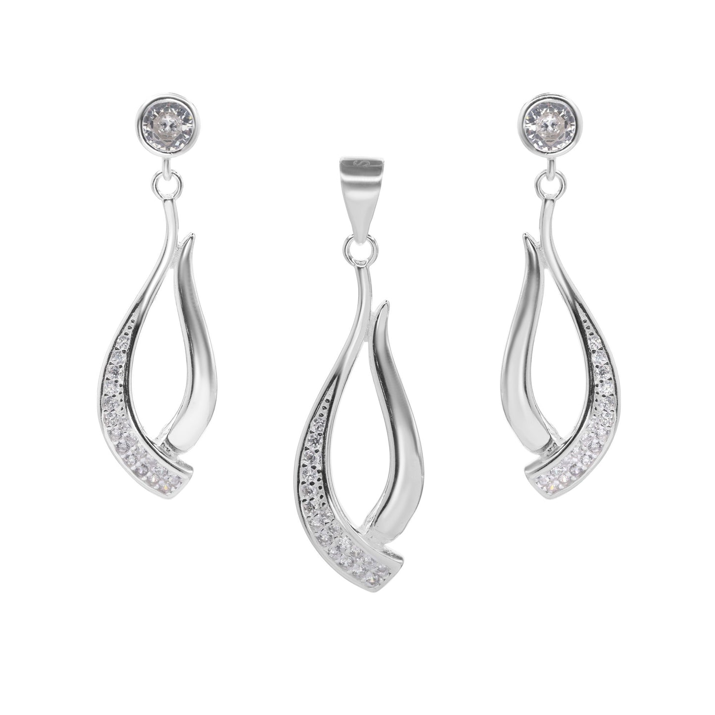 Conjunto de Plata - Gota con Botones de Circón y Mini Circones