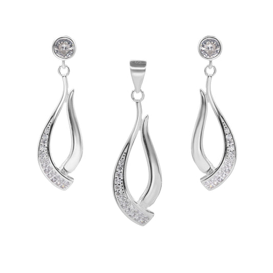 Conjunto de Plata - Gota con Botones de Circón y Mini Circones