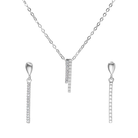 Conjunto de Plata - Mixto Varita con Botones Gota Lisa y Circones