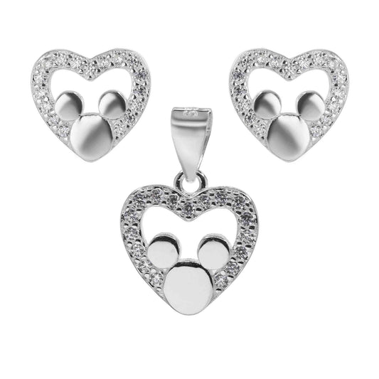 Conjunto de Plata Figura Corazón con Circones y Mickey