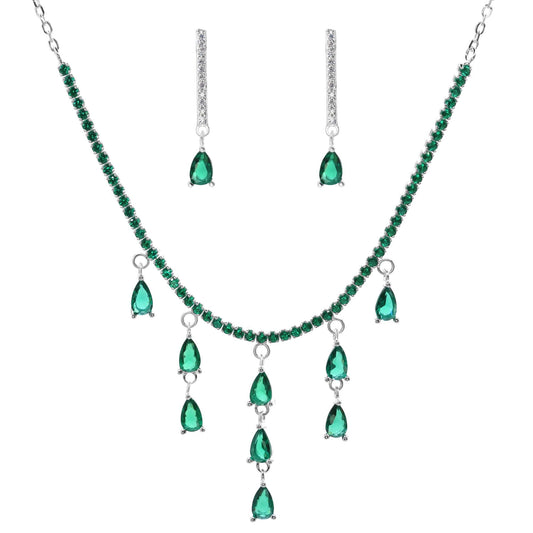 Conjunto de Plata - Cascada con Circones Esmeralda de Gota