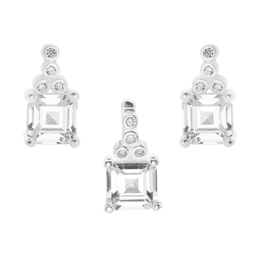 Conjunto de Plata - Engarzado con Gran Circón y Micro Circones Incrustados