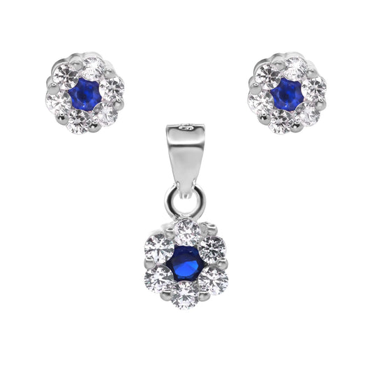 Conjunto de Plata - Flor de Circones con Circón Azul Zafiro