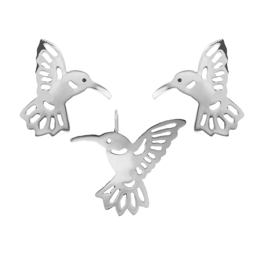 Conjunto de Plata Placa Lisa Colibrí
