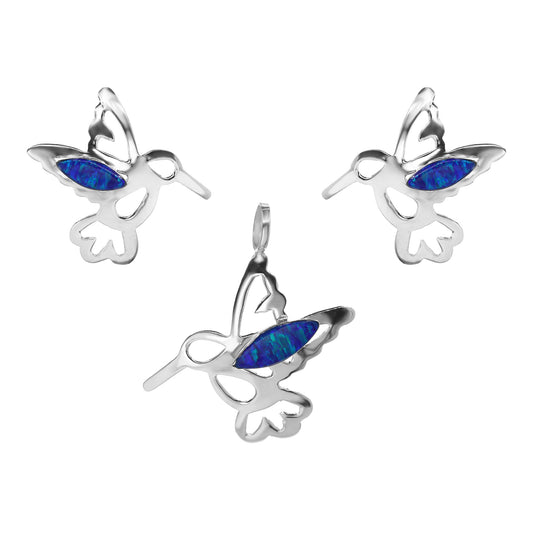 Conjunto de Plata Placas de Colibrí con Ópalo Azul