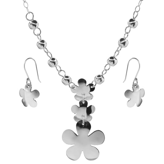 Conjunto de Plata Placas - Flores y Esferas Lisas