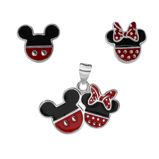 Conjunto de Plata Placas Esmaltadas de Minnie y Mickey Mouse
