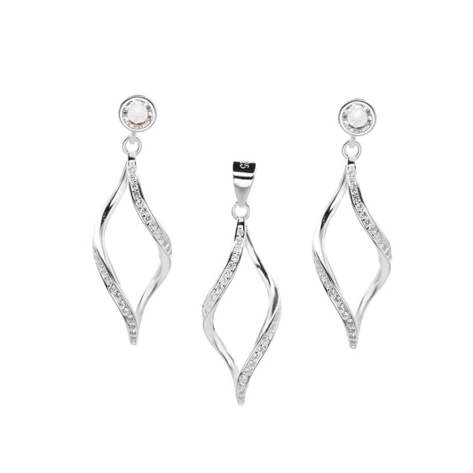 Conjunto de Plata 925Diseño Curvo con Botones de Circón y Serie de Circones en los Bordes