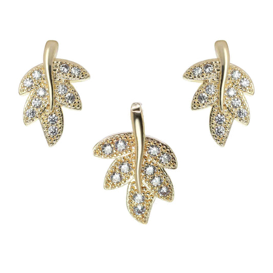 Conjunto Enchapado en Oro Hojas con Circones
