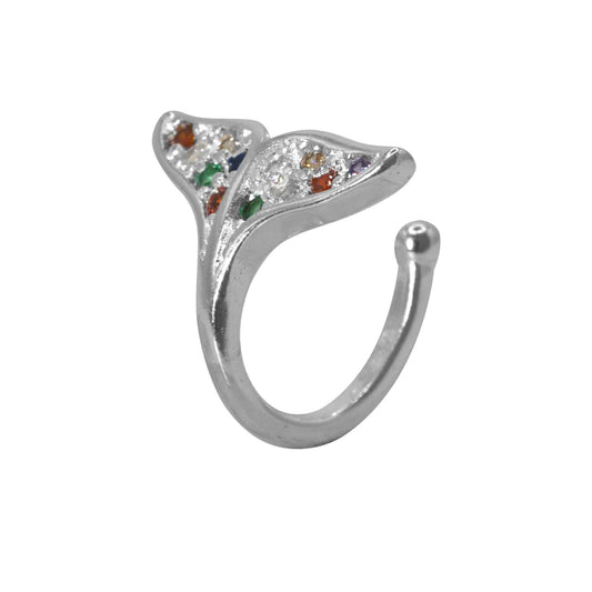 Aros Enchapado en Plata Cuff Cola de Ballena con Circones Colores