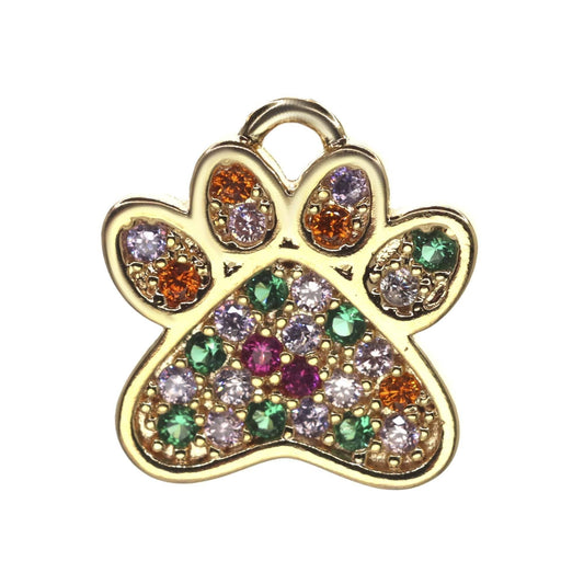 Insumo Enchapado en Oro Diseño Huella con Circones de Colores