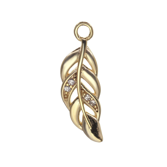 Insumo Enchapado en Oro Diseño Pluma Calada con Aplicación de Circones