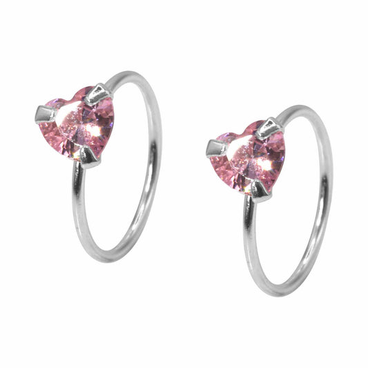 Piercing de Plata Circón Corazón Rosa 10 mm