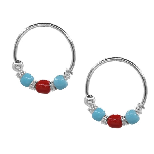Piercing de Plata Mostacillas Rojo y Celeste 10 mm