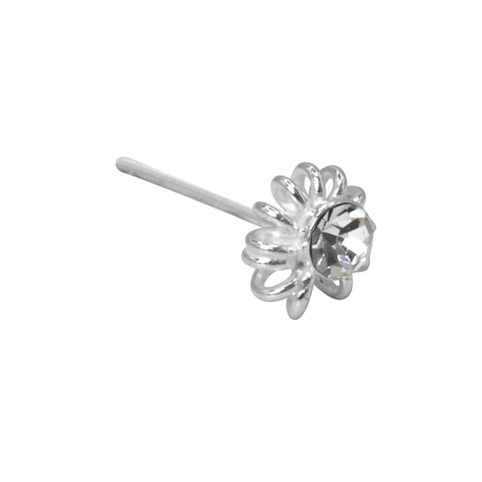Piercing Nariz de Plata Flor Pétalo con Circón