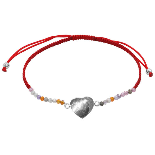 Pulsera de Plata Ágatas Colores Corazón Hilo Rojo