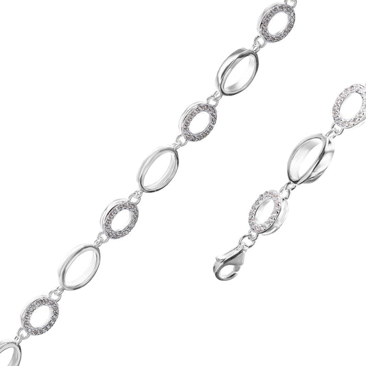 Pulsera de Plata Argollas Ovaladas Lisas y Circones