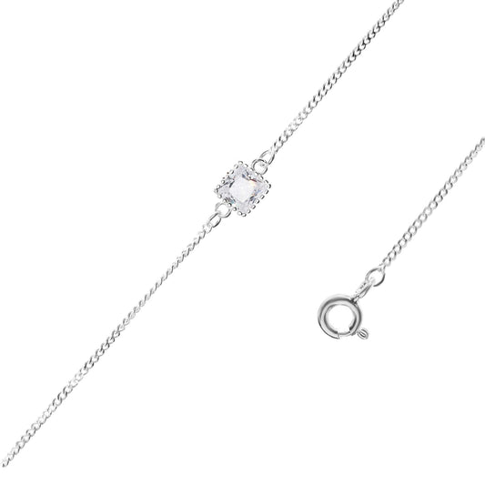 Pulsera de Plata Cadena con Circón Cuadrado