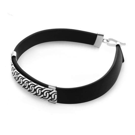 Pulsera de Plata Caucho con Placa Anudada