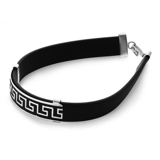 Pulsera de Plata Caucho con Placa - Laberinto