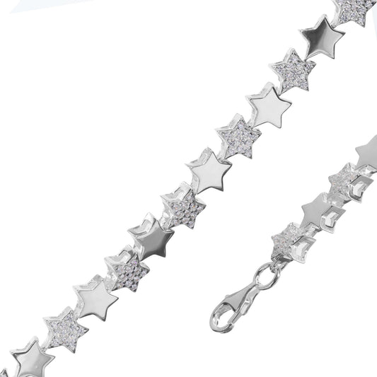 Pulsera de Plata Cinturón de Estrellas Lisa y Circones