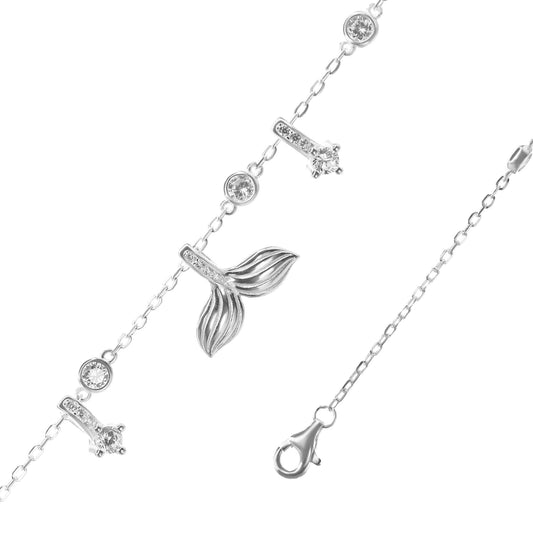 Pulsera de Plata Colgante Cola de Ballena con Dijes Colgantes de Circón