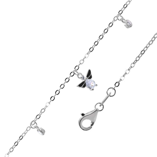 Pulsera de Plata Colgante de Mariposa con Esmaltado Negro y Circones